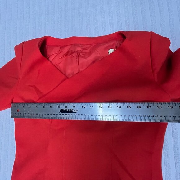 Women's Wrap Front Blazer Jacket with Gold Metal Accent Red Slightly Cropped - Picture 5 of 7